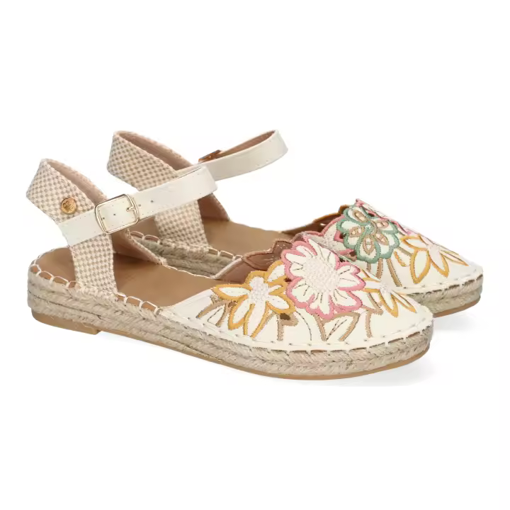 Sandalias planas en yute flores bordadas mujer color apricot FB-3466 - 1