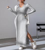 Nuevo Estilo De Vestido De Punto Slim Para Mujer Primavera Verano 2024 Manga Larga Color Sólido Ajustado Silueta De Traje De Oficina - details 0