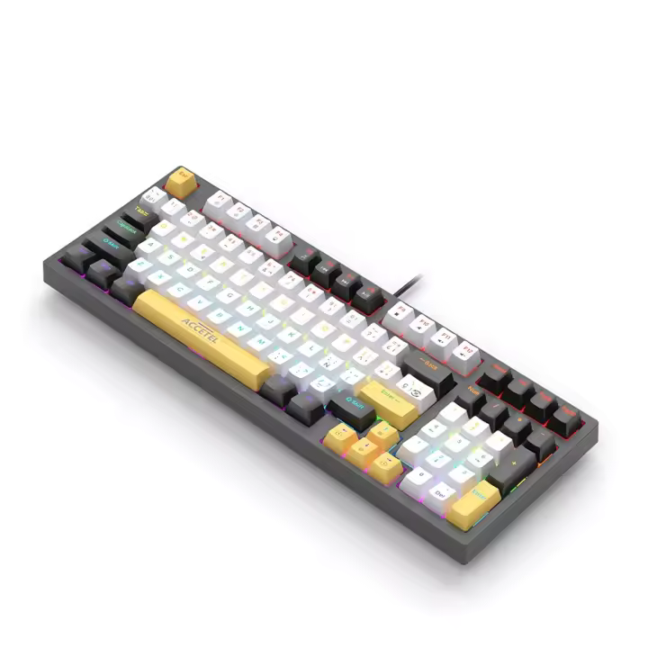 Teclado Mecánico con numérico - Blanco/Amarillo ,Español ACCETEL PCT650C - Iluminación RGB y Conector USB-C - 1