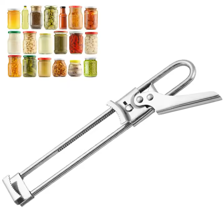Abrelatas manuales, abrelatas ajustable para artritis, abridor de botellas de cocina de acero inoxidable - 1