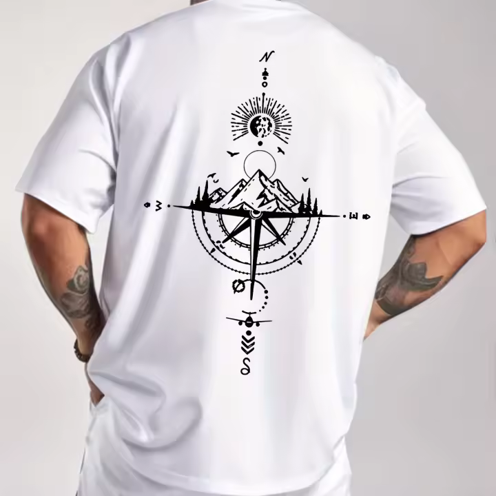 Camiseta De Algodón Puro 100% Para Hombres Verano Deportiva Casual Suelta Retro Con Imán Redondo Manga Corta Cómoda - 1