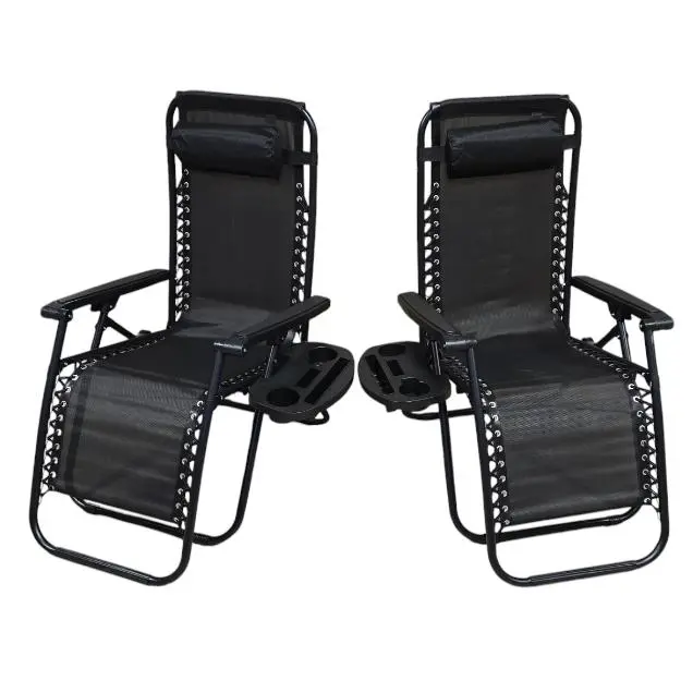 PACK DE 2 TUMBONAS DE CAMPING Y PLAYA, PLEGABLE y RECLINABLE ,INCLUYE ALMOHADA REPOSACABEZA Y REPOSA BEBIDAS , COLOR NEGRO - 1