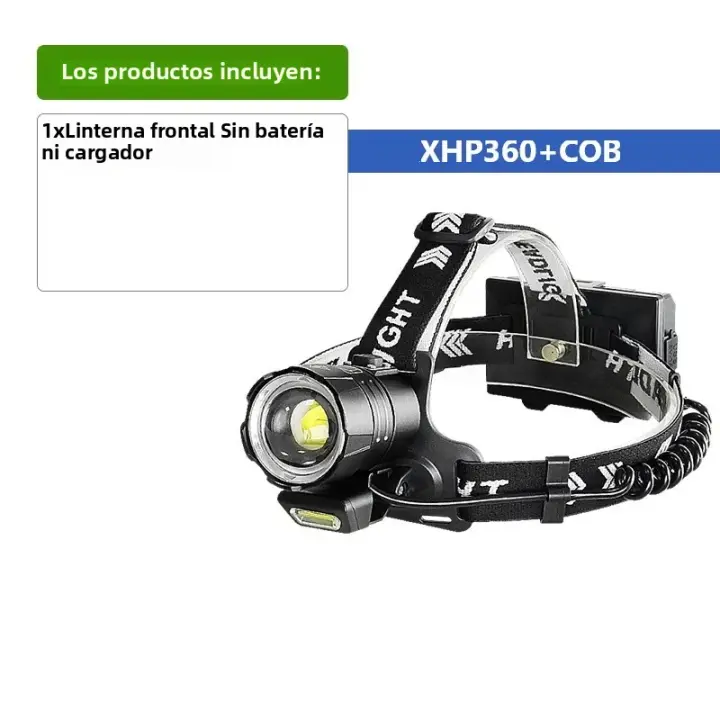 Linterna Frontal LED COB XHP360 Potente Con Recarga USB 18650 Luz De Cara Impermeable Con Zoom Para Caza Pesca Ciclismo Y Senderismo - 1