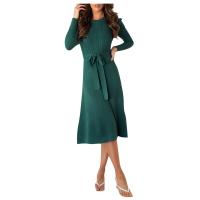 Vestido Casual Diario Para Mujer Con Mangas Burbuja Cintura Alta Ajustada Y Volante Medio Largo De Tejido Knit Moda Avanzada Y Única - details 3
