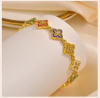 Pulsera De Cuatro Hojas De Colorete Para Mujer Con Flor De Zirconia Material Cobre Elegante Regalo De Suerte Para Amigas Y Hermanas - details 3