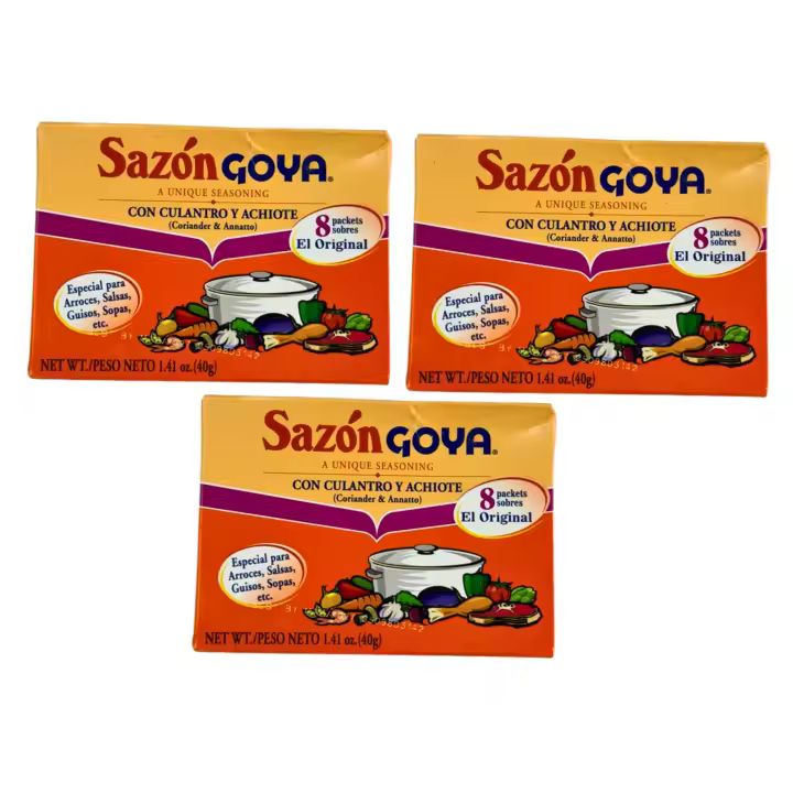3 PAQUETE DE SAZON GOYA  CON CULANTRO Y ACHIOTE  SIN GLUTEN, COLOR AMARILLO VIBRANTE 40G. ALTA CALIDAD - 1