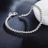 Pulsera de plata para mujer, pulsera retro con dijes de plata de ley 925 para mujer, joyería de cuentas redondas de 4 mm a la moda, pulsera de plata con personalidad - details 1