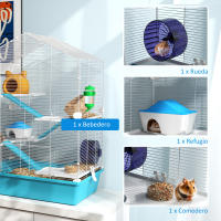 PawHut Jaula para Hámster de 5 Niveles Casa para Animales Pequeños con Plataformas Cuenco Bebedero Casita Rampas y Rueda de Ejercicio 58x36x81 cm Azul Claro - details 4