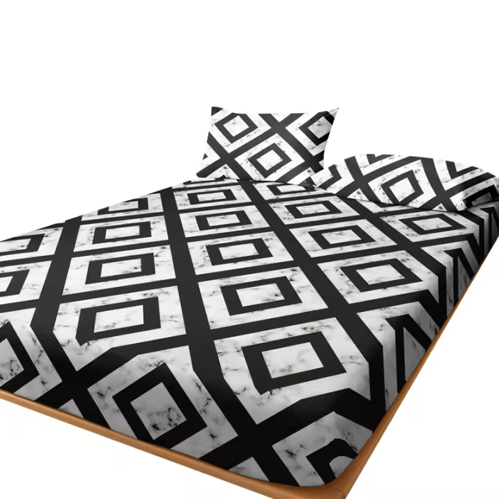 Sábana De Cama Con Patrón Geométrico Negro Y Blanco 1 Pieza Funda De Sábana Con Estampado En Tela De Poliéster 100% Para Dormitorio - 1