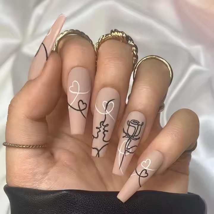 24 uñas postizas de longitud media a presión, uñas postizas con pegamento, uñas postizas de aguja con pegamento, uñas acrílicas para mujeres y niñas - 1