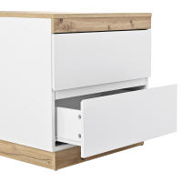 Mesillas de Noche, Mesillas de noche con dos cajones, Cómodas de Noche, Alojamiento, Dormitorio, Tabla aglomerado E1, Blanco + Roble - details 1