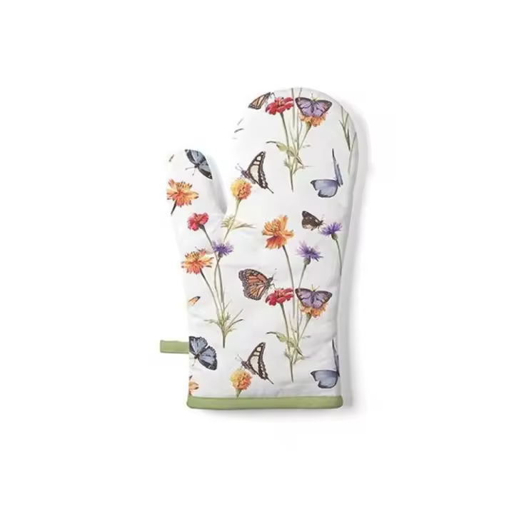 Guante para horno de cocina jardín de mariposas blanco. Medidas 18x30 cm. akihaydeto - 1