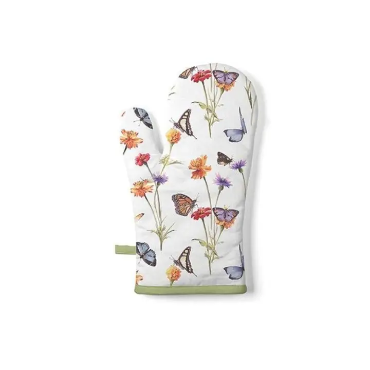 Guante para horno de cocina jardín de mariposas blanco. Medidas 18x30 cm. akihaydeto - 1