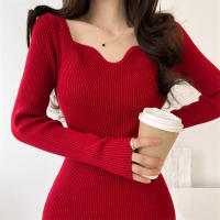 Vestido Midi Bodycon De Lana Para Mujer Seoulish Otoño Invierno Con Cuello Cuadrado Y Manga Larga Estilo Elegante Oficina - details 3
