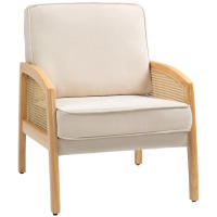 HOMCOM Sillón de Salón Moderno Butaca para Dormitorio con Reposabrazos de Ratán Cojín Extraíble y Patas de Madera Sofá Individual Carga 120 kg para Oficina Sala de Estar Beige - details 0