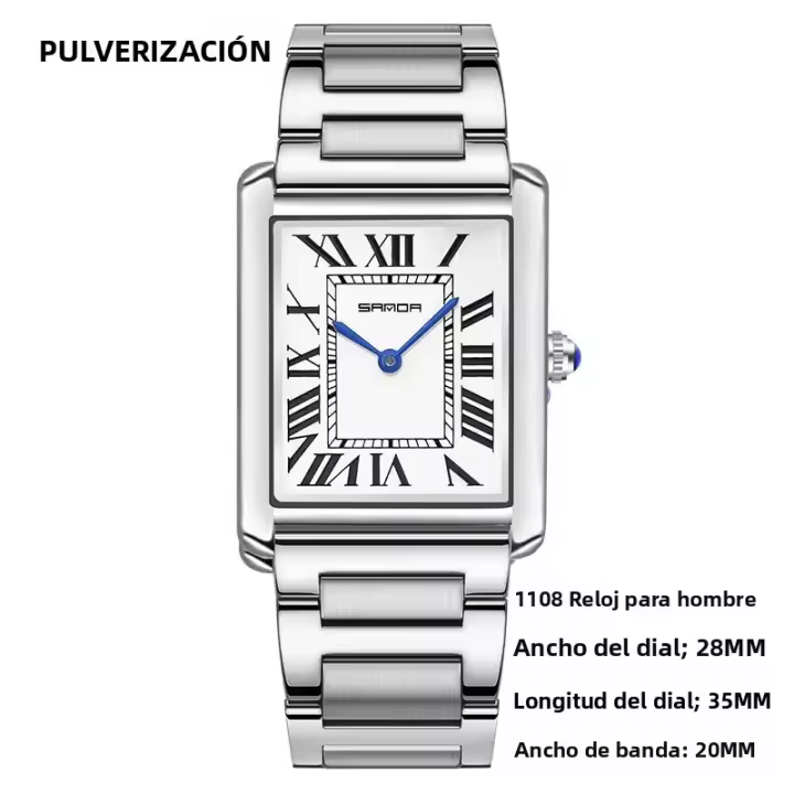 Reloj De Pulsera De Acero Inoxidable SANDA Para Hombres Y Mujeres Resistente Al Agua Y Al Choque Con Display Numeral Romano Moda Y Casual - 1