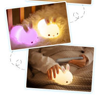 Lámpara De Noche De Conejo RGB LED Táctil Recargable Silicona Bunny Regalo De Navidad Para Niños Juguete Luz De Ambiente - details 7