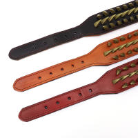 Collar De Cuero Genuino Para Perros Grandes Con Espinas Y Estrellas Fuerte Ajustable Para Pitbull Bulldog Boxer Resistente Todas Las Estaciones Tamaños L/XL Colores Rojo/Marrón/Negro - details 8