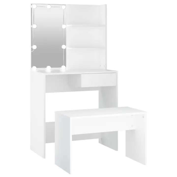 Juego de tocador con LED madera contrachapada blanco - 1
