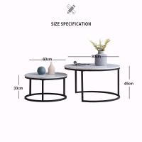 Set de 2 Mesas de Centro Nido, Mesa Redonda con Tablero Blanco Efecto Mármol y Patas Metálicas Negras, 80 cm + 60 cm - details 2