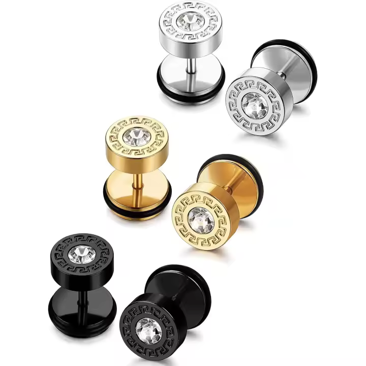 3-4 Pares Pendientes de Acero Inoxidable para Hombres Mujeres Piercing Túnel Conjunto CZ Redondo Fake Plug Pendientes Orejas Tornillo Barbell Pendientes Plata Oro NegroNecklaces and PendantsAccessories & Gifts - 1