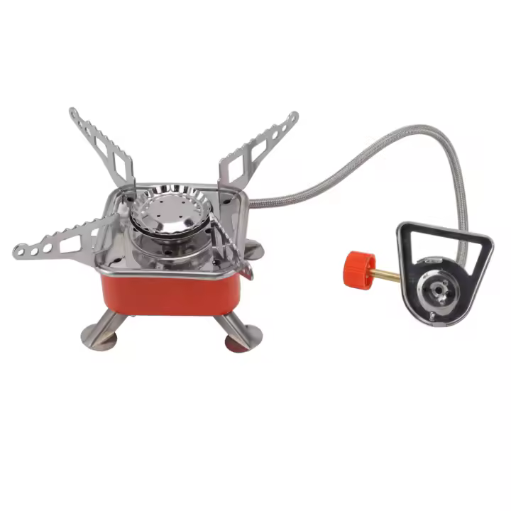 Mini estufa de camping plegable de color naranja y plateado, portátil, para barbacoas al aire libre, fiestas, picnics, viajes y senderismo - 1