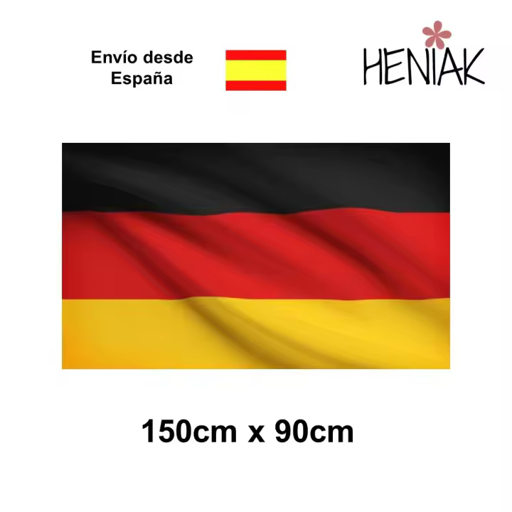 Bandera nacional de Alemania 150cm x 90 cm Heniak Store tela tipo poliester pais aleman negra roja amarilla decoracion estandarte - 1