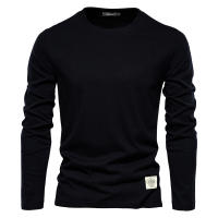 Camiseta De Manga Larga Para Hombre 100% Algodón Estilo Casual Solido Primavera Calidad Superior Ropa Clásica Camisetas Masculinas - details 5