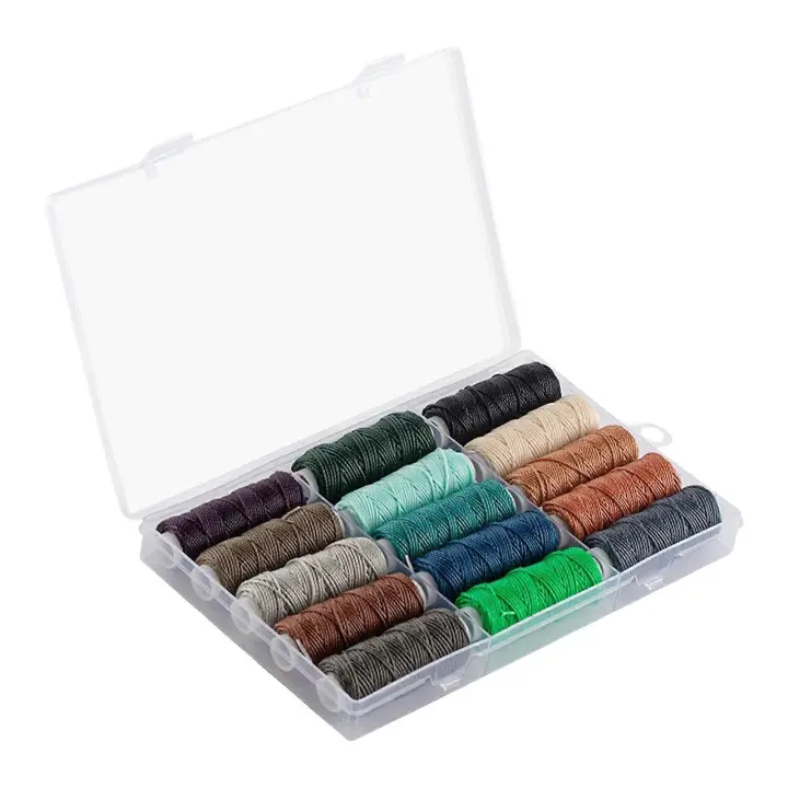 Multi color Polyester encerado Hilo conjunto Hecho hand joyería Hilo de cuero Proyecto Hilo poliéster Textura para pulsera 15 Colores calidos 0,45mm - 1