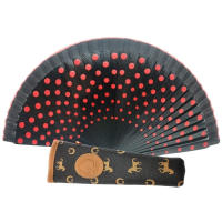 Abanico Color Negro con Lunares Rojos. Abanico de Madera. Con una Funda para Proteger el Abanico hecha en España. - details 0