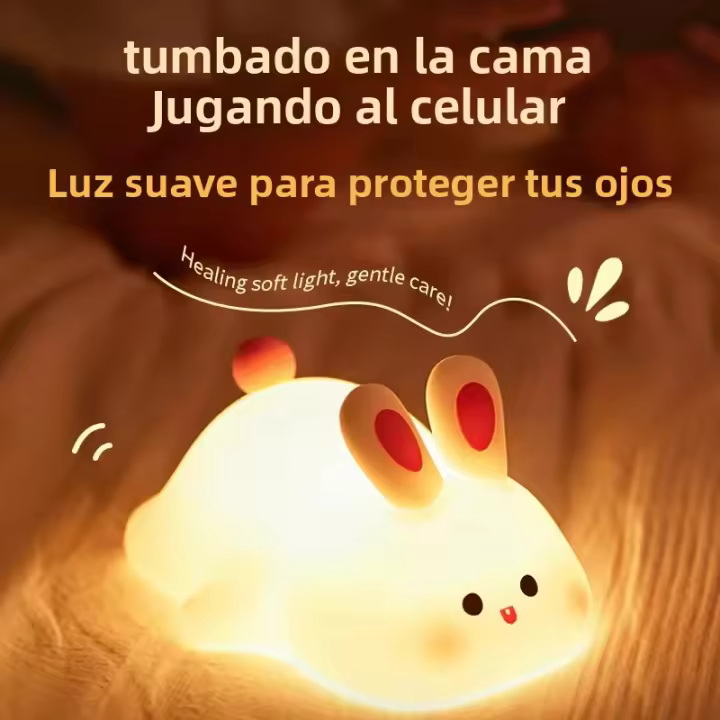 Lámpara De Noche LED De Conejo Cartoon Suave De Silicona Recargable Decoración De Mesa Para Niños Regalos Para Dormitorio Y Jardín Luz De Ambiente - 1