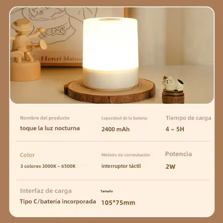 Lámpara Nocturna USB LED para Mesa recargable con interruptor tres colores LUZ DE Toque cocina Pasillo Hogar - 1