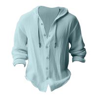 Camisa Casual Para Hombre De Color Sólido Con Capucha Y Cuerda Ajustable De Algodón Y Lino Estilo High Street Top Versátil Para El Día - details 19