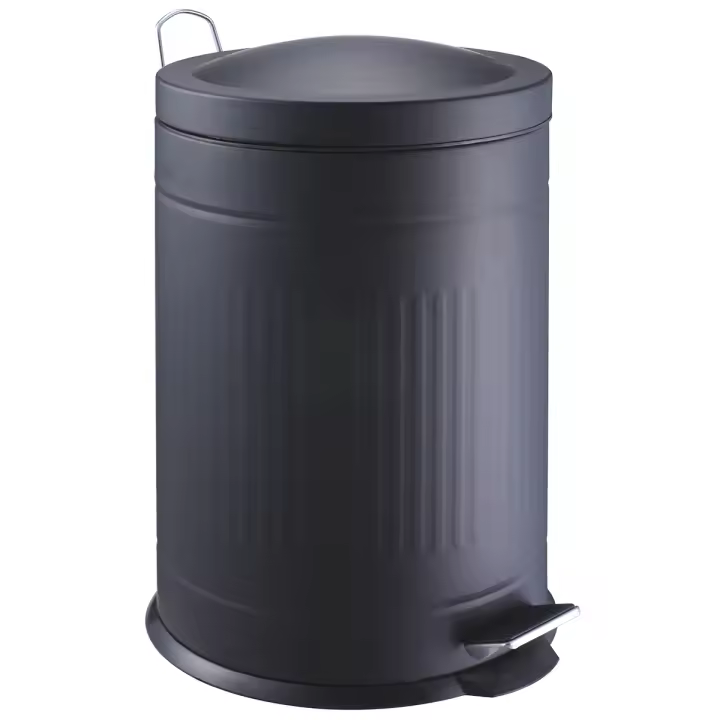 Cubo metal "step" negro 20L. (cubeta extraible) - Base de goma para ambientes húmedos - Acabado mate - Asa de transporte - Cubo de plástico extraíble fácil de limpiar - Tamaño: Ø29,5xH46cm - 1