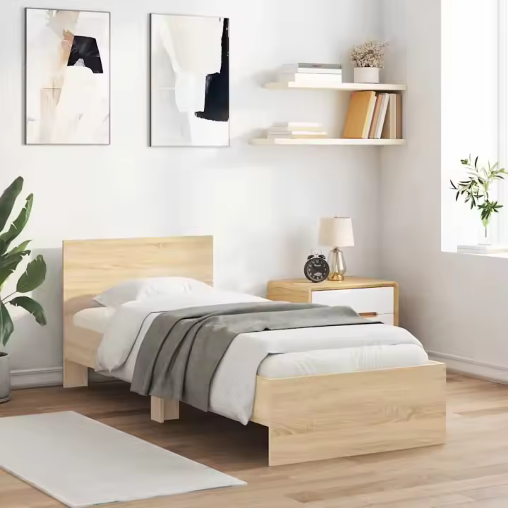 Estructura cama con cabecero sin colchón roble Sonoma 90x190 cm - 1
