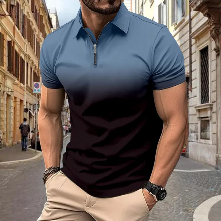 Camisa Polo Hombre Estampado Rayado Casual Verano Cierre De Cremallera Independent Station Moda Rápida Venta Amazon Talla Grande - 1