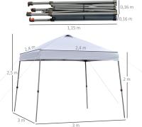Cenador Plegable 3x3m Carpa de Jardín con Bolsa de Transporte con Ruedas Impermeable y Marco de Acero Gazebo para Exterior Fiestas Camping Blanco - details 2