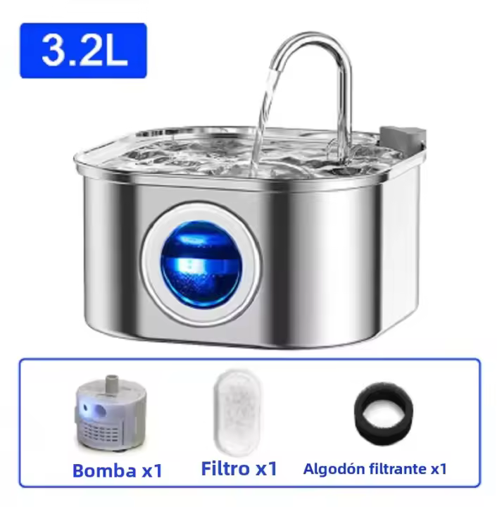 Fuente De Agua Para Mascotas SINGWEDA 304 Acero Inoxidable 3.2L 108oz Auto Filtro Silencioso Para Gatos Alimentador Automático - 1