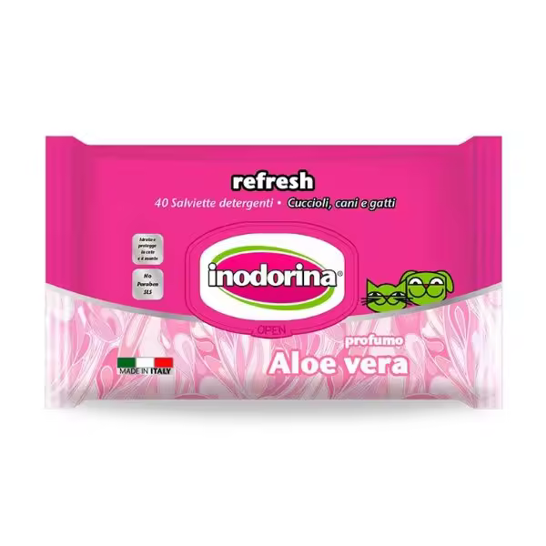 Toallitas Calmantes Piel Perros Refresh Aloe INODORINA 40 uds - 1