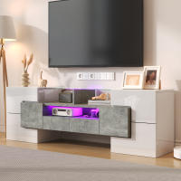 Elegante Mueble para TV, tablero Bajo. Blanco Alto Brillo, 145 cm, iluminación LED, muebles de salón. Diseño moderno. Elegante superficie de cristal. - details 6