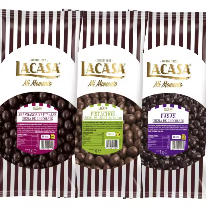 Lacasa Pack 3kg de bolas: Pasas de Corinto con chocolate Negro,Arándanos con chocolate Negro,Pistachos con chocolate Leche - 1