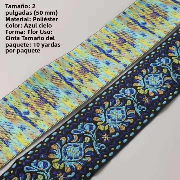 Cinta De Tela Poliéster Vintage Con Patrón Floral Estilo Étnico Bordado Trenzado Para Costura Y Artesanía Ancho De 2 Pulgadas - 1