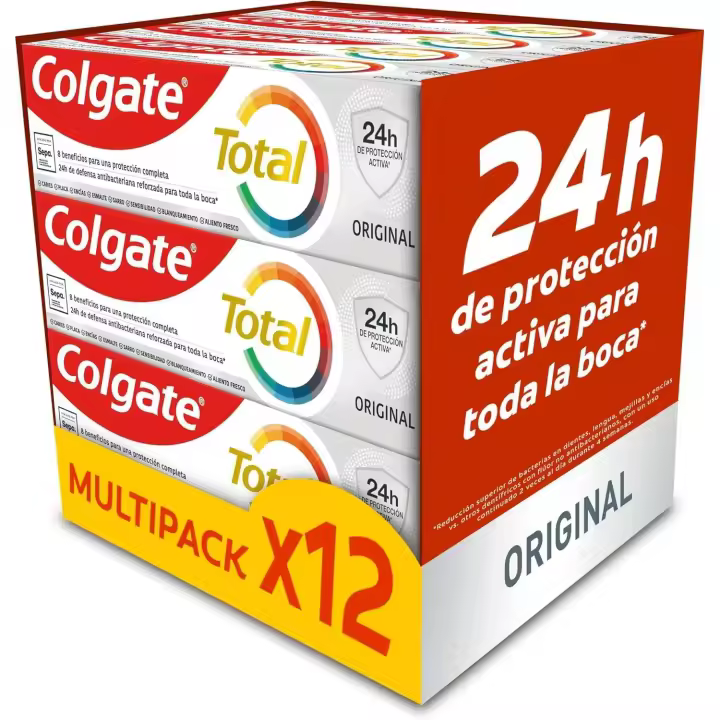 Colgate Total Original – Pack 12x75ml | Protección Antibacteriana 24H con Doble Zinc - Pasta de dientes para una protección duradera contra bacterias - 1