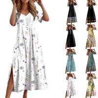 Vestido Largo Elegante Para Mujer Con Estampado Allover Manga Corta Y Rotura Para Primavera Verano Vestido De Fiesta Casual - details 0