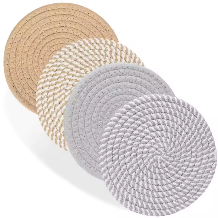 Salvamanteles de 18 cm para platos, ollas y sartenes, 4 almohadillas resistentes al Calor, agarraderas para Cocina, manteles individuales para encimeras, mesas, artículos Esenciales para el hogar, decoración Rustica (GRIS) - 1