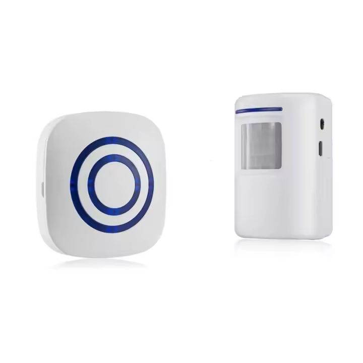 Alarma de entrada Hommyfine, sistema de alarma inalámbrico con detector de movimiento, velocidad de acceso, timbre de movimiento con 38 tonos de llamada, alarma de entrada con pantalla LED azul - 1