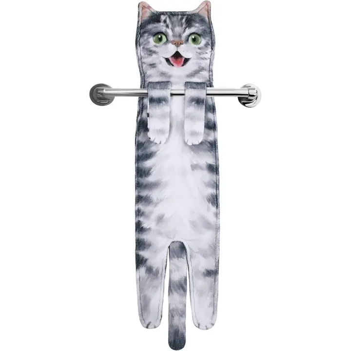 Divertidos Gatos Toalla de Mano-Decoración Gato Toalla Colgantes para Baño Trapos de Cocina-Animal Absorbente Suave Toallas-Regalos Graciosos para Originales Mujer Amantes de Los Gatos-Acelgas - 1
