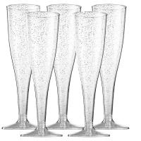 5PCS Creativos Flutes De Champán Plásticos Desechables Con Polvo De Oro Y Pierna Alta Para Bodas Y Fiestas Copas De Vino De Coctel Ecológicas - details 4