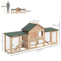 PawHut Conejera de Exterior Grande Jaula de Madera para 2-4 Conejos con Techo Asfáltico Recinto de Alambre Bandeja Extraíble y Rampas 210x45,5x84,5 cm Gris y Negro/Natural y Verde - details 2