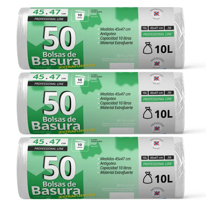 Bolsas de Basura, Bolsa Basura Resistente para Cubos Basura 10L, Antigoteo, Bolsas Ideales para Papelera de Baño, Oficina o Cocina, Apta Todo Tipo de Desechos, 45x47 cm - Ofituria (150 bolsas, 10L) - 1